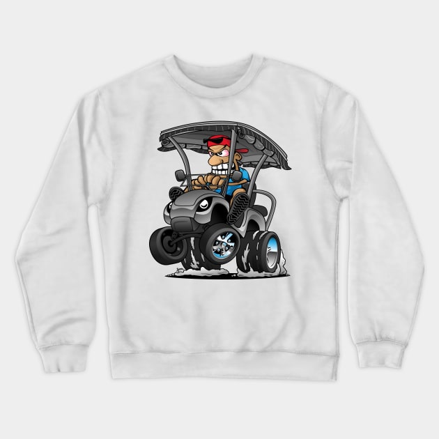 Funny Golf Cart Hotrod Golf Car Popping a Wheelie Cartoon Crewneck Sweatshirt by hobrath